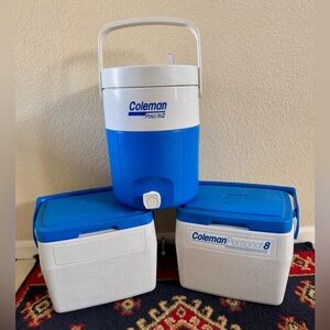 Coleman Blue and White Cooler Trio